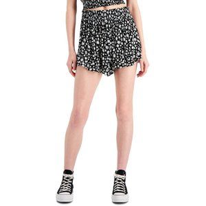Hippie Rose Floral-Print Shorts Juniors M Black Multi Elastic Waist Pull On